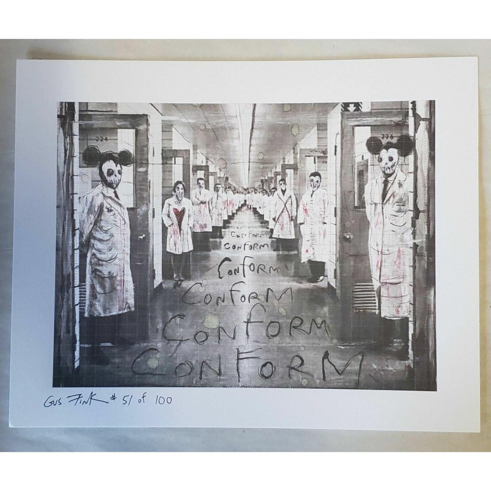 Gus Fink "Conform" signed blotter art print new‎  lowbrow darkart perforated art